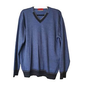 Luchiano‎ Visconti Men XL Sweater Navy Blue Italian Merino Wool V-Neck Pullover